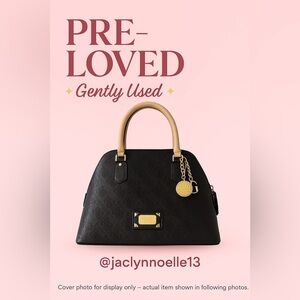 Guess Black & Tan Satchel Purse – Monogram Logo Handbag with Gold Hardware